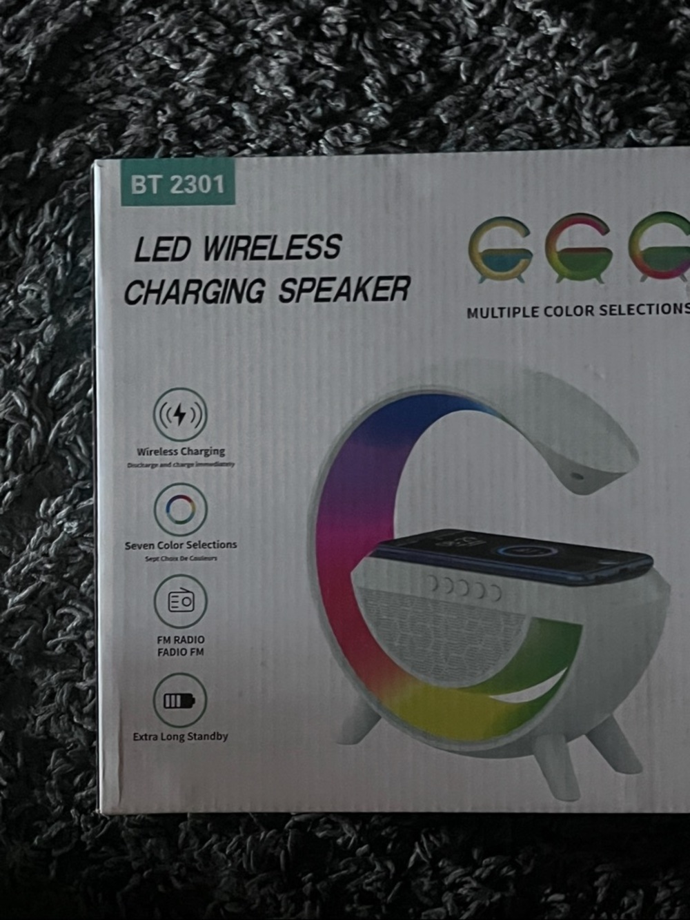 LED Wireless Charging Speaker - White with Rainbow LED